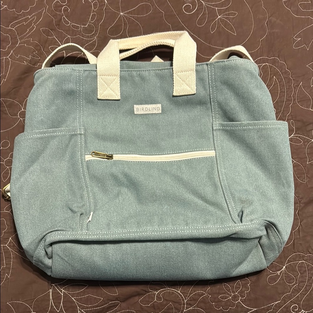 Cream and Blue Baby Bag with Canvas Design
